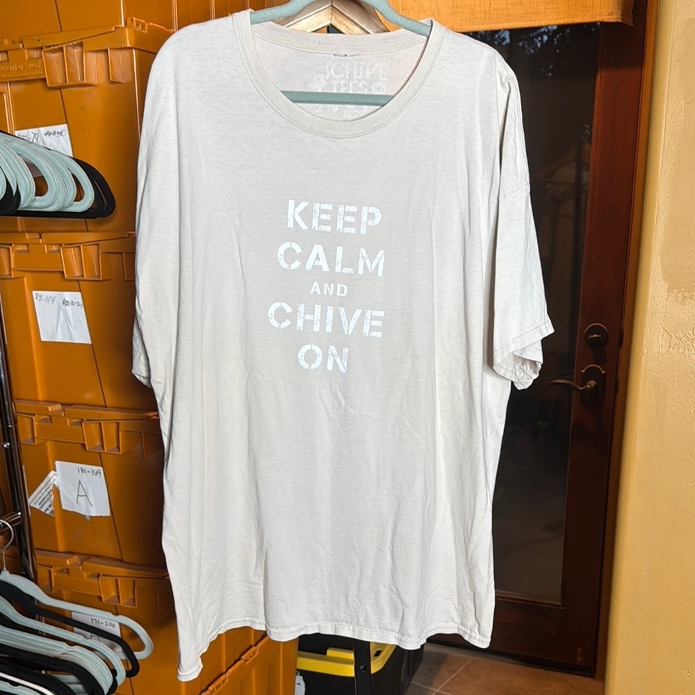 Chive Tees Keep Calm and Chive On Men's Tan T-Shirt Size 3XL